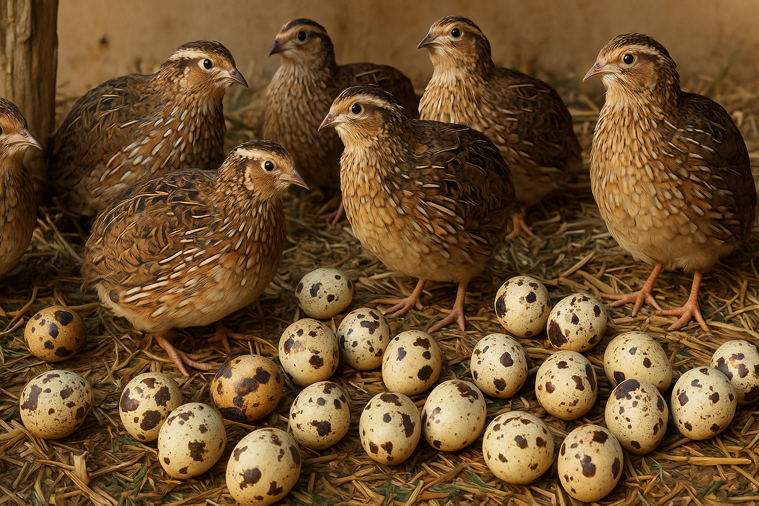 quails and eggs in straws